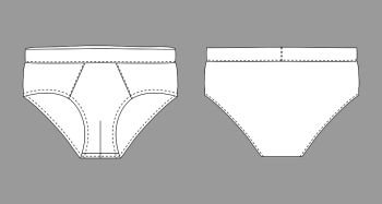 Brief pants underwear men isolated technical sketch. Vector illustration of men underpants. Man underwear. Front and back views. Casual style. Blank templates. Brief pants underwear men isolated technical sketch.