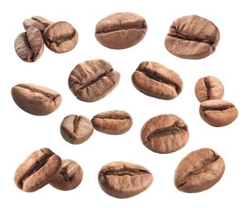 Collection of coffee beans isolated on white. Clipping path