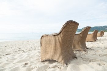 Chairs on the beach. Adjacent to the sea for relaxation and nature.