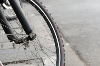 bicycle wheel  on road
