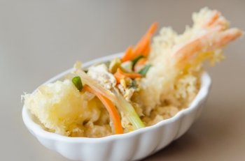 Japanese fried tempura  shrimp with tonkatsu sauce