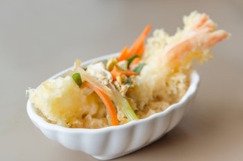 Japanese fried tempura  shrimp with tonkatsu sauce