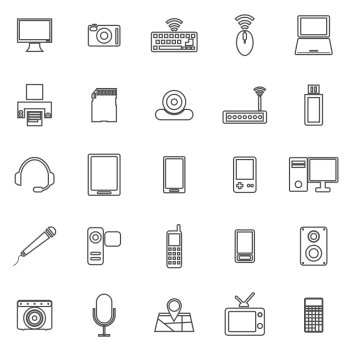 Gadget line icons on white background, stock vector