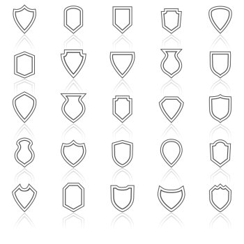 Shield line icons with reflect on white, stock vector
