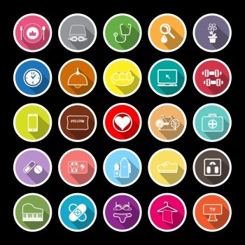 Quality life line flat icons with long shadow, stock vector