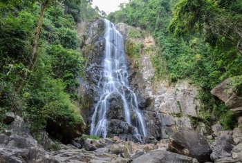 Tropical rainforest waterfall of Sunanta waterfall in Nakhon Si Thammarat, Thailand