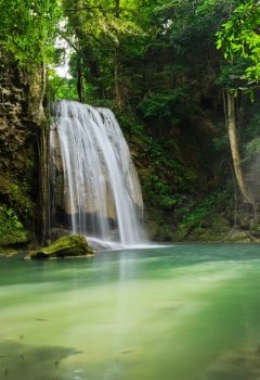 Tropical rainforest waterfall in Kanchaburi, Thailand