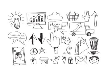 Hand doodle Business icon set idea design
