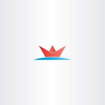 red paper boat in sea water logo symbol