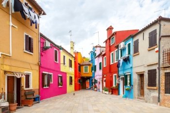 Burano. The island in the lagoon near Venice. Famous tourist attraction. Famous for its colorful houses and lace.. The island of Burano. Italy.