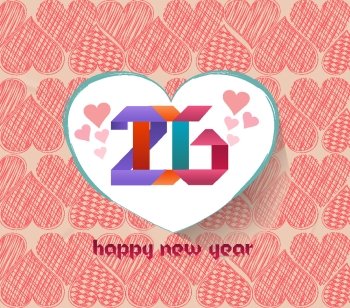 happy new year 2016. Greeting card with hearts background