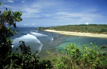 a beach near Nusa Dua in the south of the island Bali in indonesia in southeastasia. ASIA INDONESIA BALI BEACH