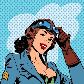 Pin up girl pilot aviation army beauty pop art retro. Pin up girl pilot aviation army beauty pop art retro comic vintage