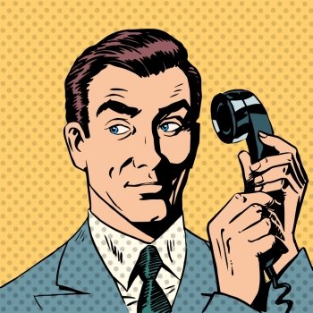 Male businessman talking on the phone style pop art retro. Male businessman talking on the phone Halftone style pop art retro vintage