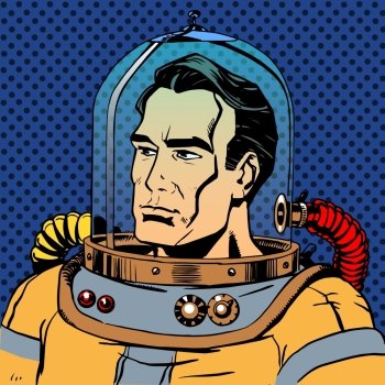 Manly man astronaut in a spacesuit. Manly man astronaut in a spacesuit. Retro style star traveller sci-Fi space adventure