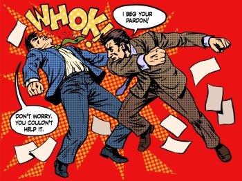 Men fight. Men fighting street crime emotions anger hate retro style pop art