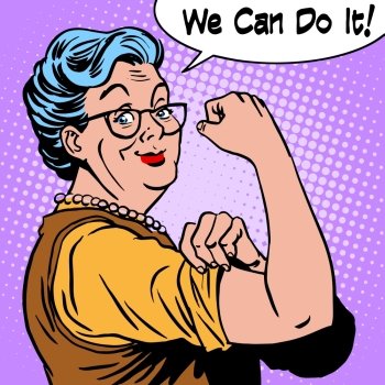 Granny old woman gesture we can do it. Granny old woman gesture we can do it. The power of confidence pop art retro style