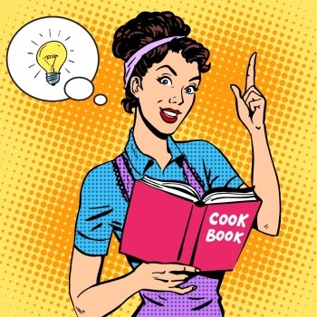Ideas cookbook housewife. Ideas cookbook housewife recipe. Food cooking tutorial woman pop art retro style