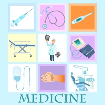 A set of health and medicine. Doctor and medical devices. set health medicine