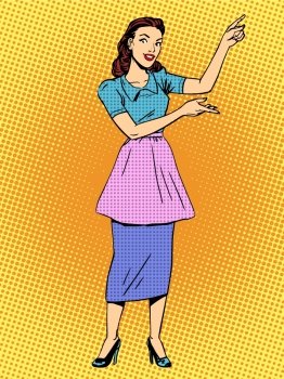 Housewife shows hands retro style pop art. Housewife shows hands retro style pop art. The woman of the house household