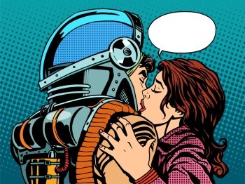 Star kiss the wife of an astronaut pop art retro style. Star kiss the wife of an astronaut