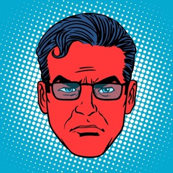 Retro devil Emoji emotion face man pop art retro style. Evil red head. Retro devil Emoji emotion face man