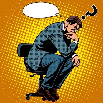 Thinker businessman business concept pop art retro style. Creative thinking the process of the invention idea. Thinker businessman business concept