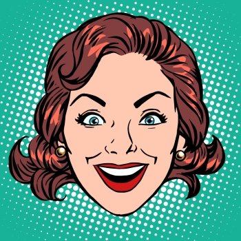 Retro Emoji smile joy woman face pop art retro style. Retro Emoji smile joy woman face