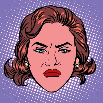 Retro Emoji wicked contempt woman face pop art retro style. Retro Emoji wicked contempt woman face