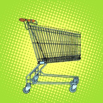 Grocery cart shopping pop art retro style. Business concept of sale and buyers at grocery stores. Grocery cart shopping