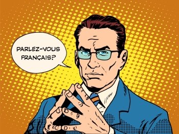 Do you speak French translator language course pop art retro style. Do you speak French translator language course
