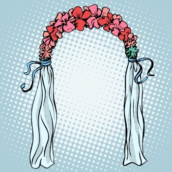 Wedding gate for the betrothal pop art retro style. Love romantic decoration. Wedding gate for the betrothal