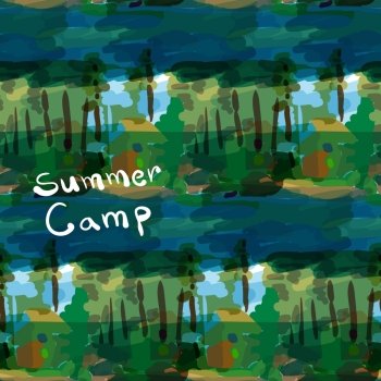 Abstract seamless pattern with forest summer camp