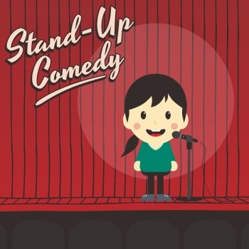 female stand up comedian cartoon character vector illustration. female stand up comedian cartoon character