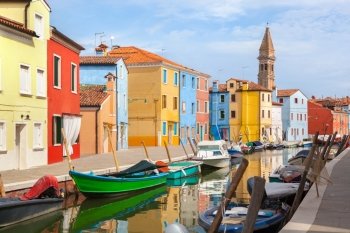 Color houses on Burano island near Venice , Italy