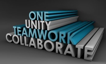 Teamwork Unity and Collaboration in 3d Text. Teamwork Unity