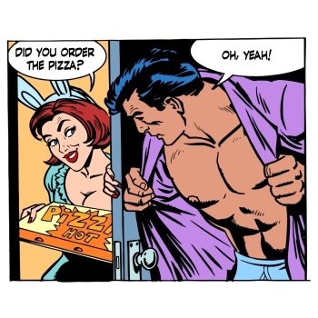 Pizza delivery game sexual man woman love romance. Pizza delivery game sexual a man and a woman love romance. Retro style
