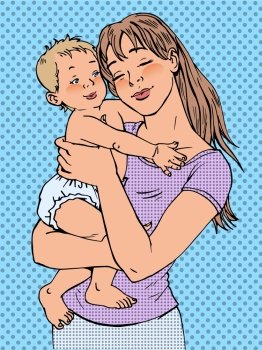 Mom woman with a baby in her arms. Mom woman with a baby in her arms. Modern joyful girl