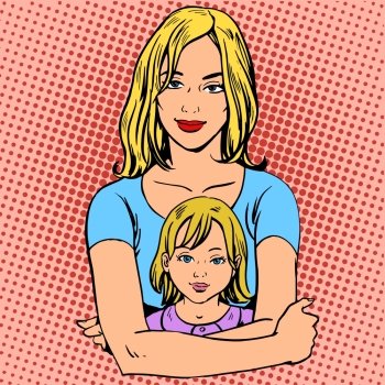 young mother and daughter. young mother and daughter motherhood childhood retro style pop art