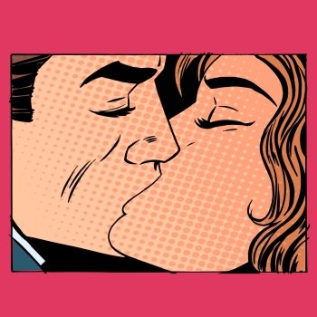 Kiss man and woman love. Kiss man and woman love retro pop art style
