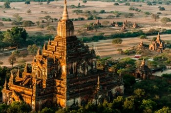 Impressive stone temple in Bagan Myanmar. Impressive stone temple in Bagan Myanmar Burm. Seen from a hot air balloon