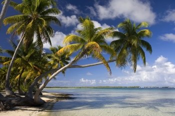 Tropical paradise of Aitutaki Lagoon in the Cook Islands in the South Pacific Ocean.