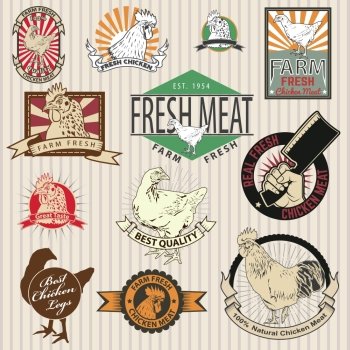 Set of Chicken Meat Logos, Labels, Charts and Design Elements. Label,logo and badge design template. Vector illustration.