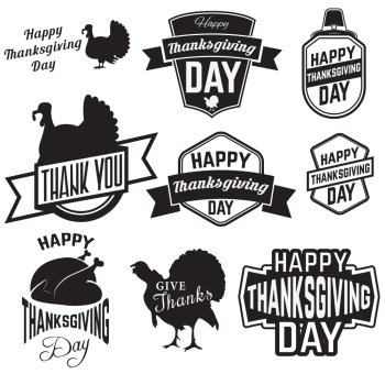 Set of Thanksgiving clip-art. Vector tags, labels and badges with Thanksgiving symbols. Logo,badge or label design template.