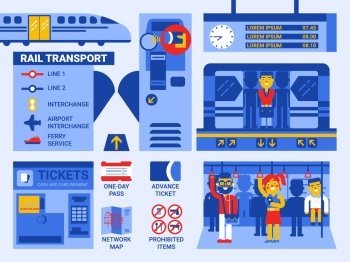 Illustration of rail transportation infographic elements and icons