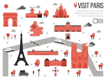 Illustration of Graphic Travel 
Map of Paris, France