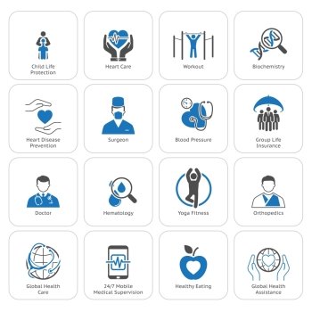 Medical and Health Care Icons Set. Flat Design. Isolated.. Medical and Health Care Icons Set. Flat Design.