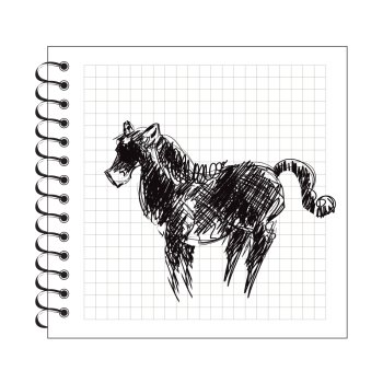 Illustration of doodle horse on notepad paper