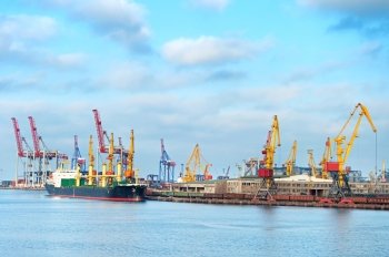 Cargo ship loading in port of Odessa, Ukraine
