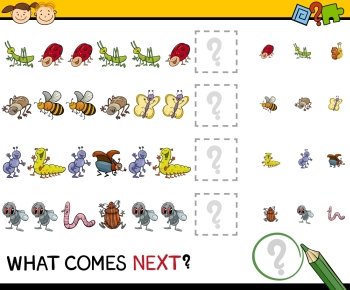 Cartoon Illustration of Completing the Pattern Educational Task for Preschool Children with Insects